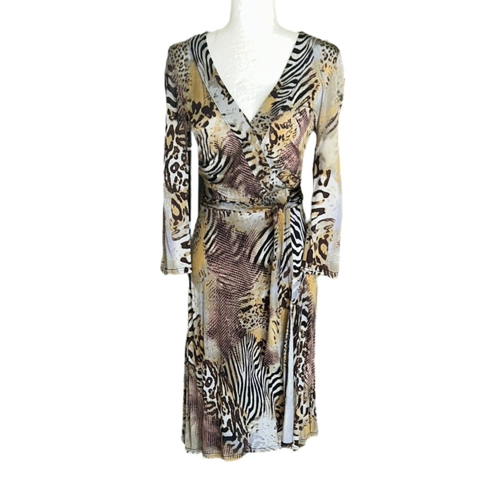 Jeff Gallano Paris Designer Caroline Mixed Animal Print Wrap Dress - S